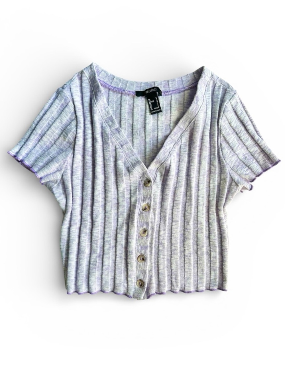 Forever 21 purple stretch knit crop top, size large